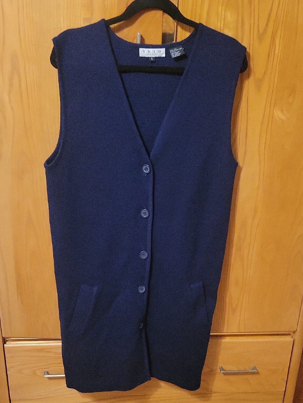 Trio New York Navy Wool V-Neck Knit Vest Dress